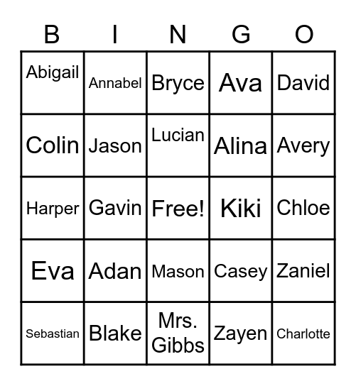 Gibbs 2021-2022 Bingo Card