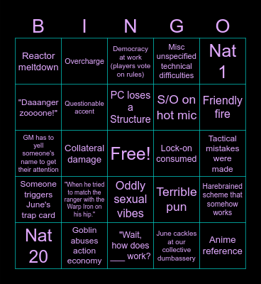 Space Battle Bingo Card