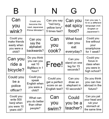 Can you / Could you BINGO Card