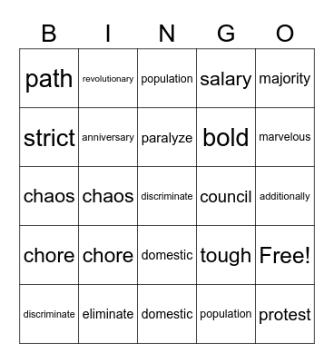 B4 L7 Vocabulary Bingo Card