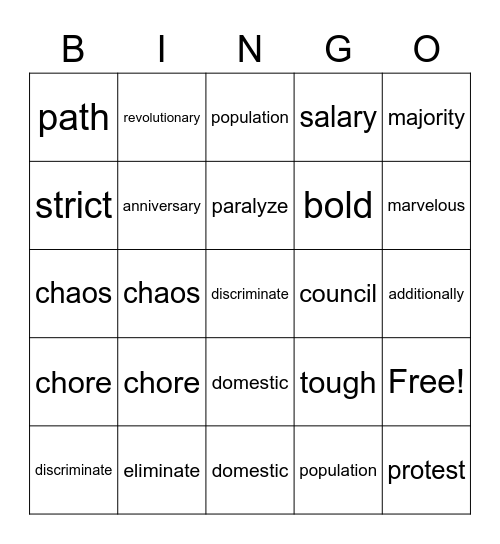 B4 L7 Vocabulary Bingo Card