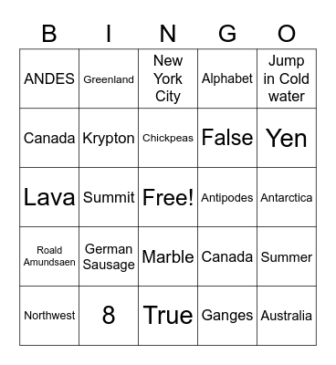 GEOGRAPHY TRIVIA BINGO Card
