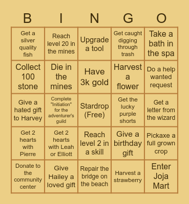 Stardew Valley Bingo V1 Bingo Card