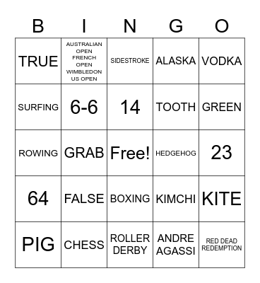 SPORTS AND LEISURE BINGO Card