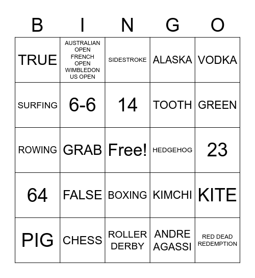 SPORTS AND LEISURE BINGO Card