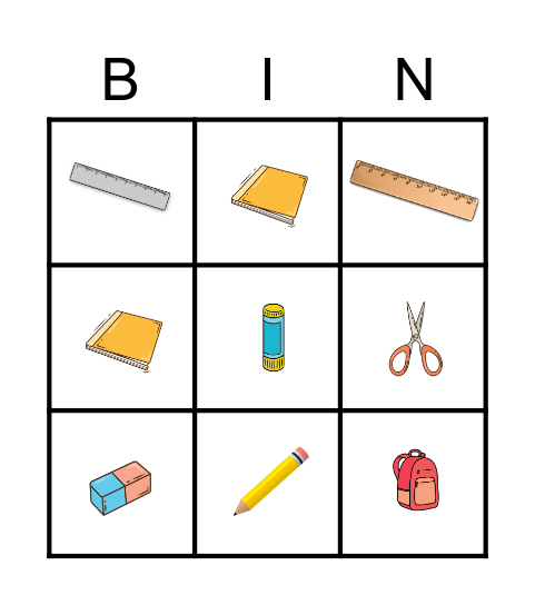 SCHOOL SUPPLIES Bingo Card