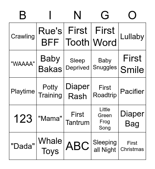 Baby Bingo Bash Bingo Card