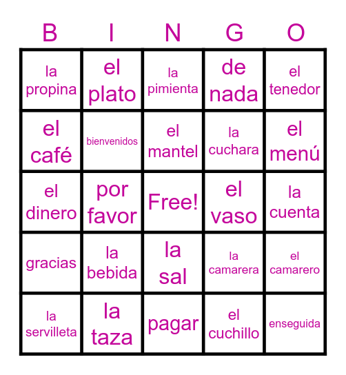La mesa Bingo Card