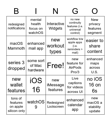 Untitled Bingo Card