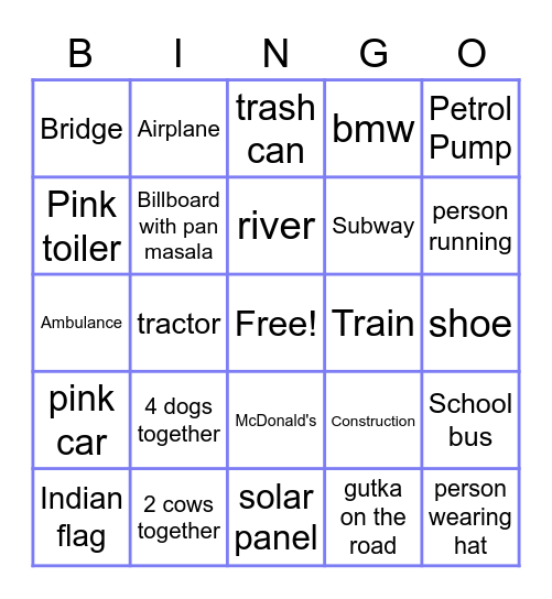 Indian Bingo V2 Bingo Card