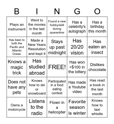 ICEBREAKER (ROUND 2) Bingo Card