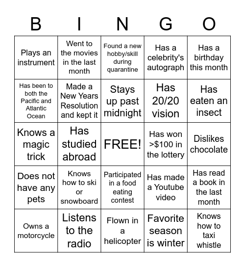 ICEBREAKER (ROUND 2) Bingo Card