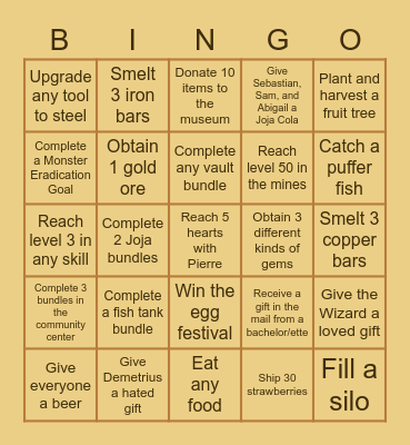 Stardew Valley Bingo V2 Bingo Card
