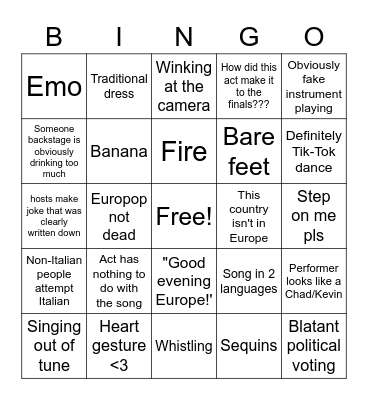 Eurovision Time~ Bingo Card