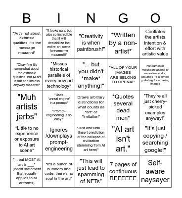 AI Art Bad-Take Bingo! Bingo Card