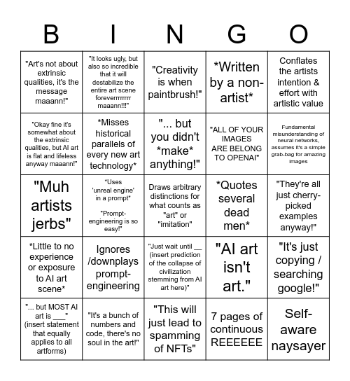 AI Art Bad-Take Bingo! Bingo Card