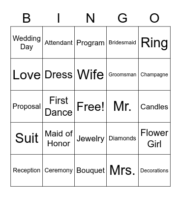 Bridal Shower Bingo Card