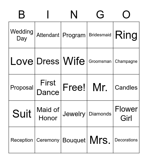 Bridal Shower Bingo Card
