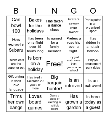 SGC Ladies Bingo Card