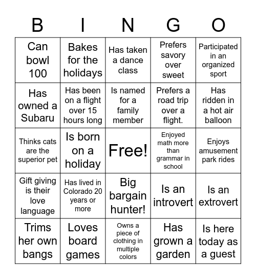 SGC Ladies Bingo Card