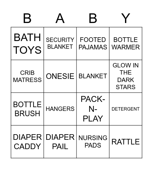 Baby Chew's Shower Bingo!! Bingo Card