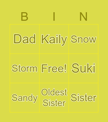 My Family( With Pets! ) Bingo Card