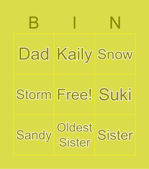 My Family( With Pets! ) Bingo Card