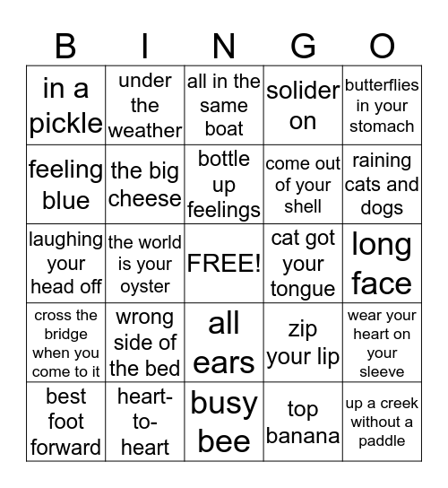 Idiom Bingo Card