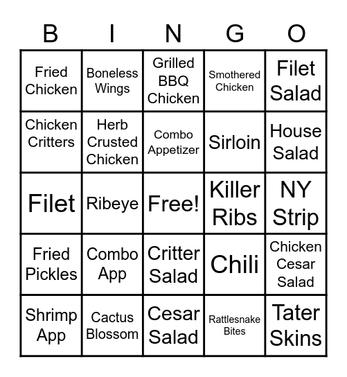 Menu Review Bingo Card