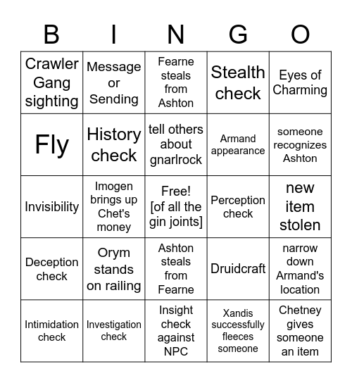 You Can (Reluctantly) Go Home Again [Critical Role 3.24] Bingo Card