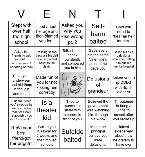 Venti is naive when it comes to love Bingo Card