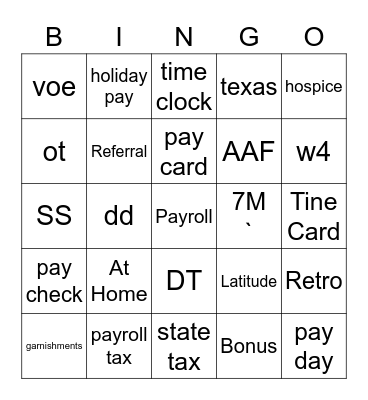 Payroll Bingo Card