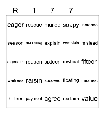 Red 177 Bingo Card