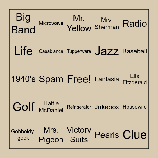 1940's Bingo Card