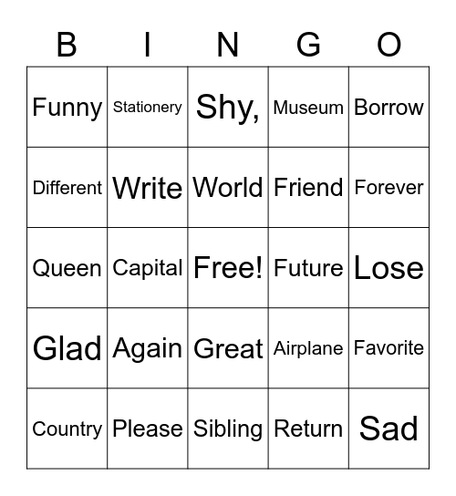 Word bingo Card