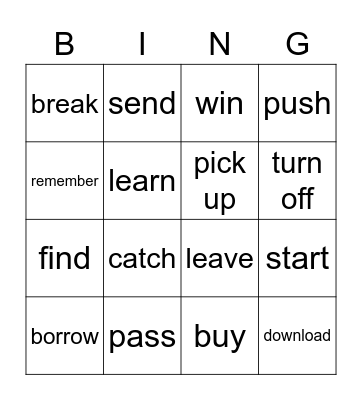 Opposite verbs Bingo Card