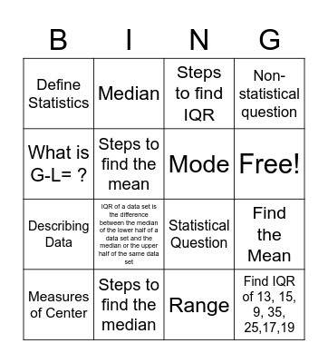 (Corrected) Mean, Mode, Median Bingo Card