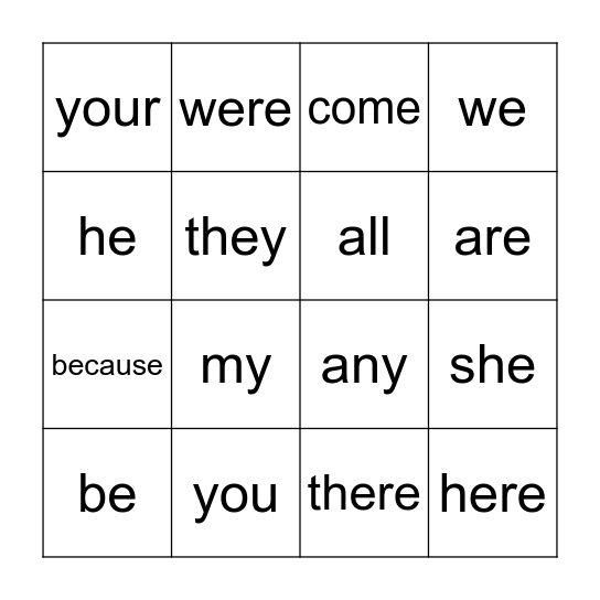 SIGHT WORDS Bingo Card