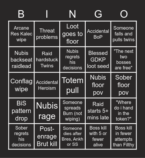 Cigarzz Sunwell GDKP Bingo Card