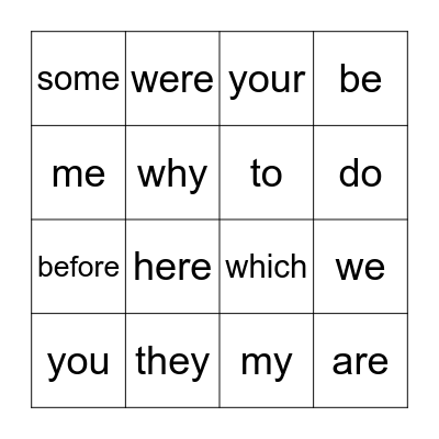 SIGHT WORDS Bingo Card