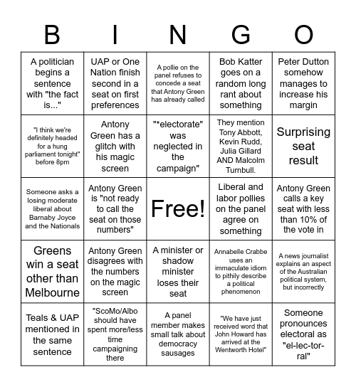 Brigid & Josh Show Election Bingo! Bingo Card