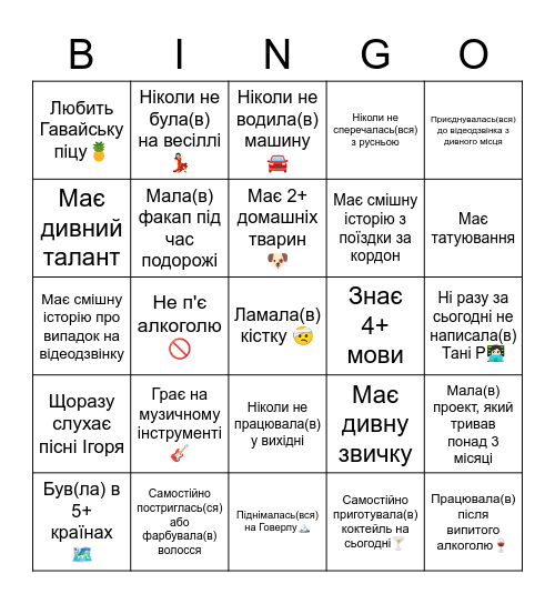 Waveup Bingo Card