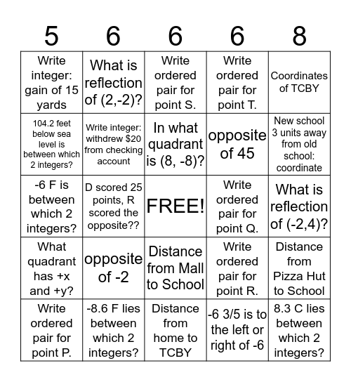 Number System Objectives Bingo Card