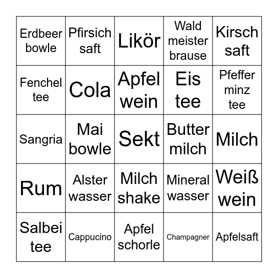 Getränkebingo Card