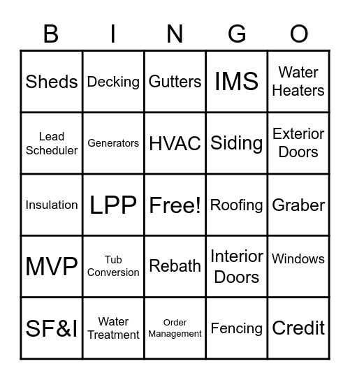 Specialty Pipeline Bingo Card