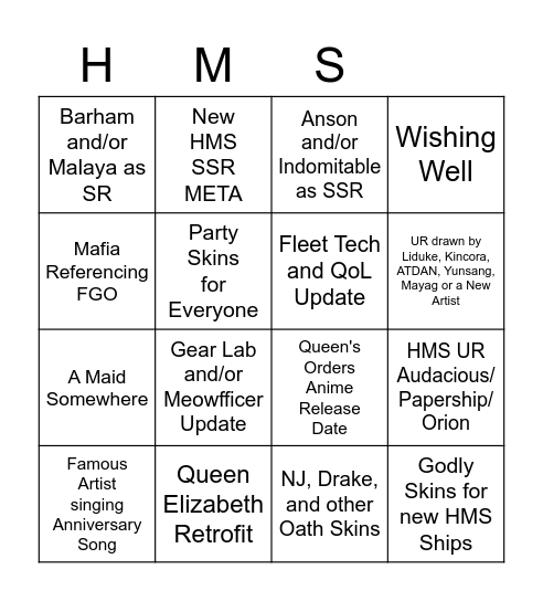 Azur Lane 5TH CN Anniversary Livestream - FINALLY HMS Bingo Card