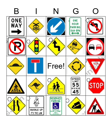 Road Signs Bingo Card