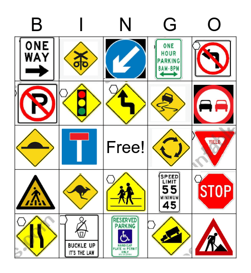 Road Signs Bingo Card