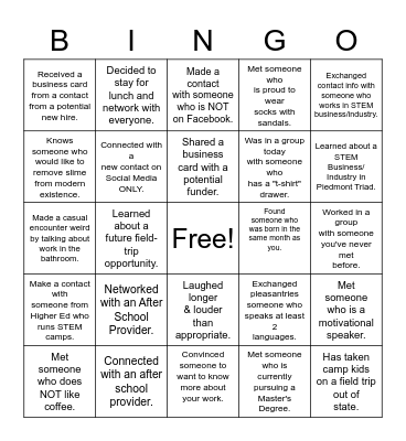 STEM Education Ecosystem Symposium Bingo Card