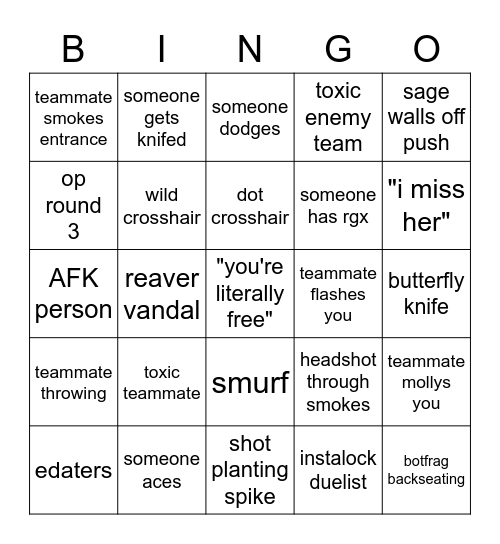 valorant Bingo Card